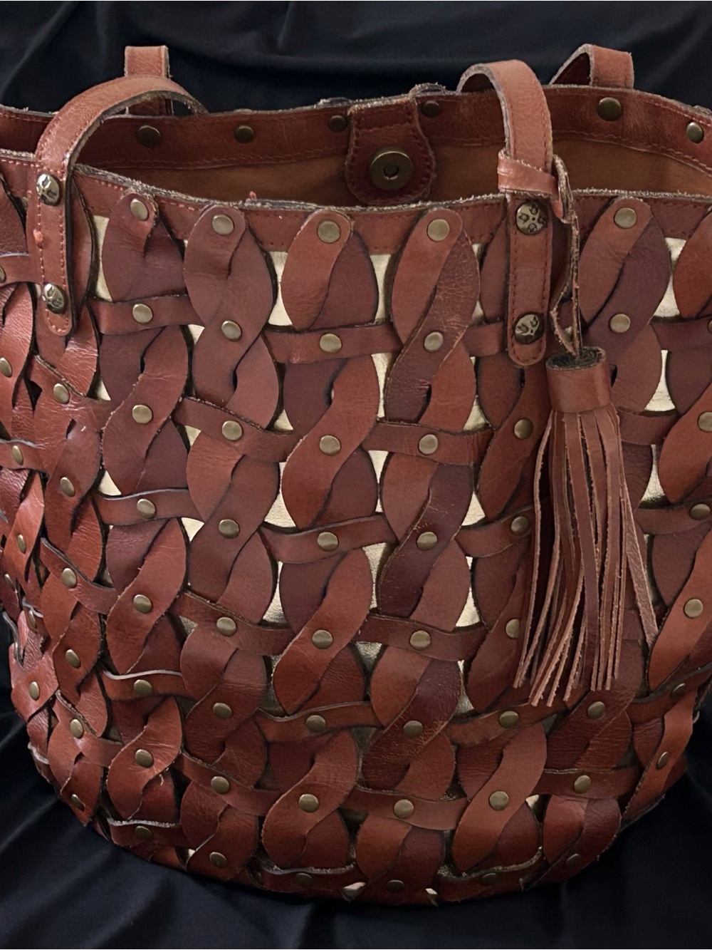 Patricia Nash Twisted Braid Mizzana Leather Tote Brown - Picture 2 of 9